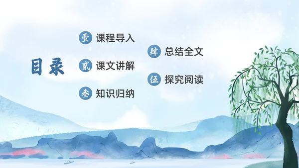 蓝色水墨水彩清明种树郭橐驼传PPT课件