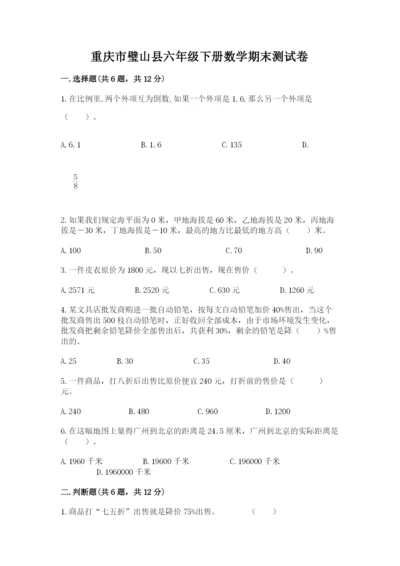 重庆市璧山县六年级下册数学期末测试卷a4版.docx