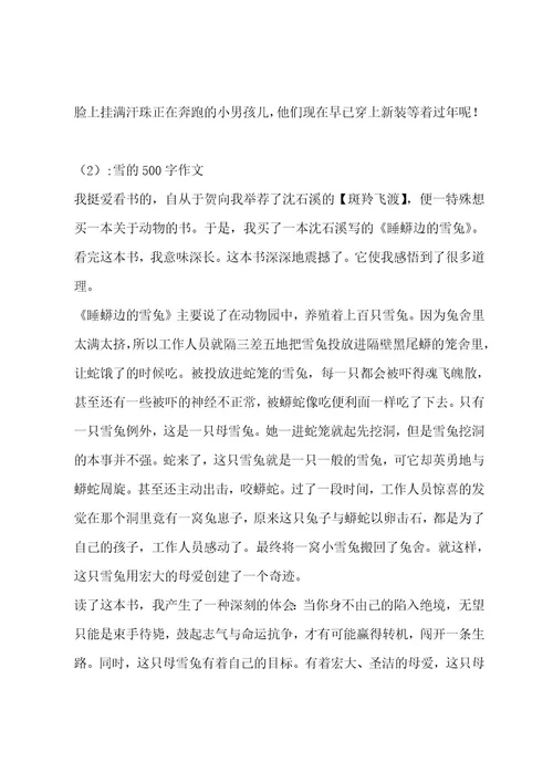 雪的500字作文（精选15篇）作文