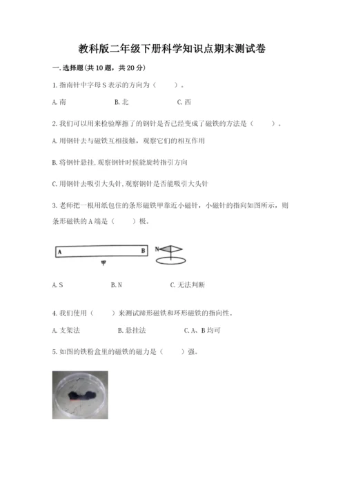 教科版二年级下册科学知识点期末测试卷（模拟题）.docx