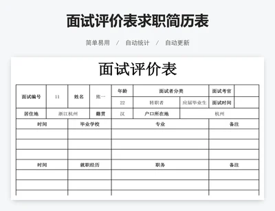 面试评价表求职简历表