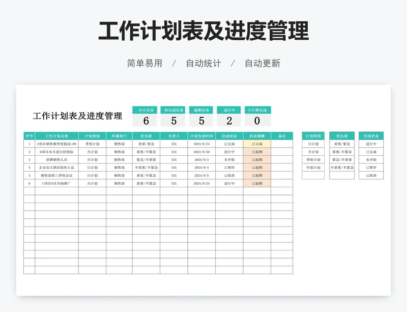 工作计划表及进度管理