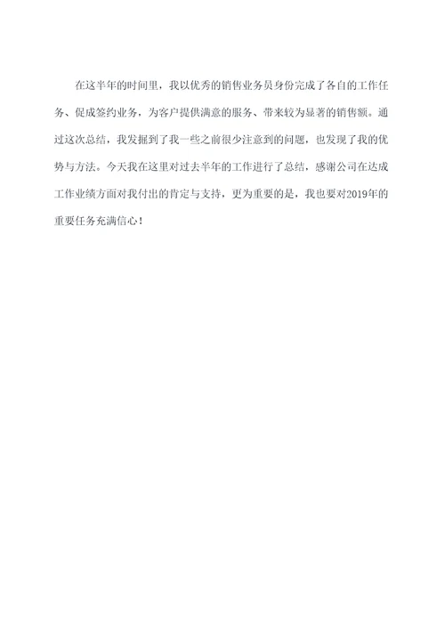 销售业务员半年度工作总结