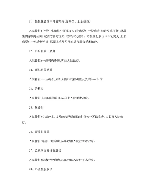 耳鼻喉科疾病医保入院指征