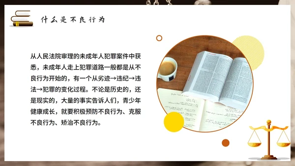 棕色实景书本青少年法治宣传教育班会带内容PPT模板
