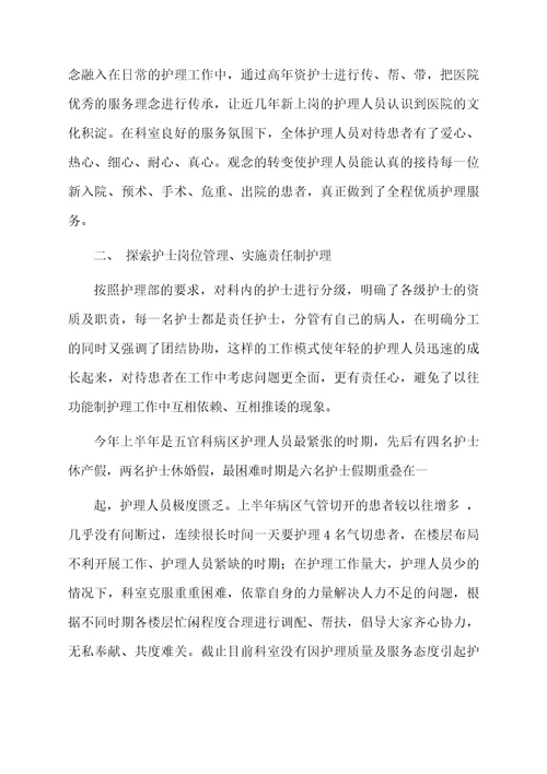 关于护理工作半年总结范例
