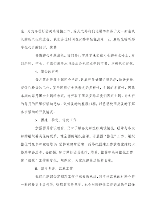 2022团委组织部个人工作计划范本