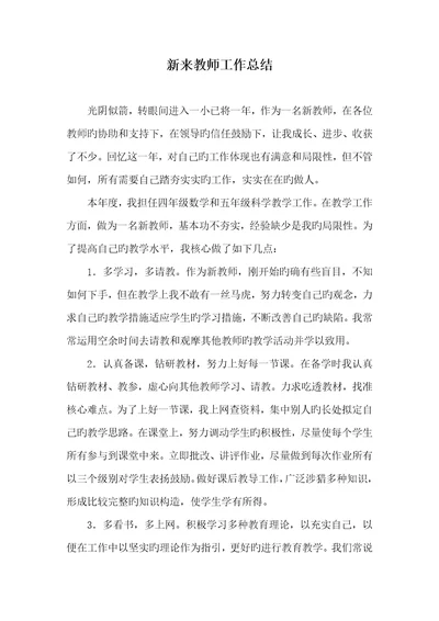2022年新来老师工作总结