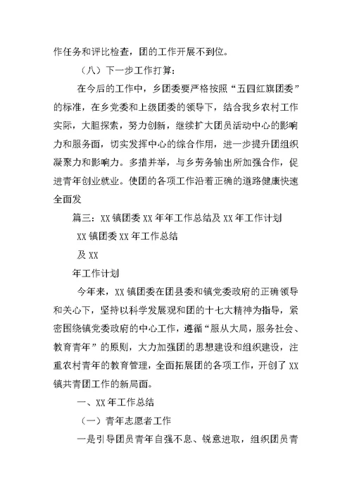 XX乡镇团委工作汇报