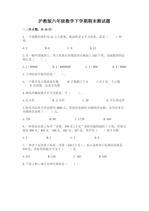 沪教版六年级数学下学期期末测试题及完整答案【夺冠】.docx