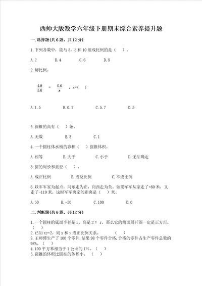 西师大版数学六年级下册期末综合素养提升题精品满分必刷