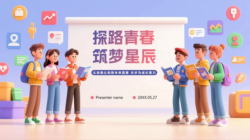渐变创意卡通风大学生职业规划书PPT模板