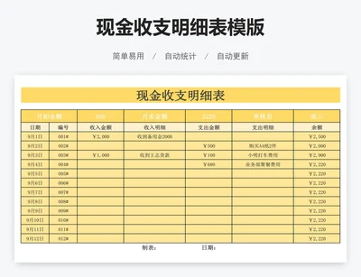 现金收支明细表模版