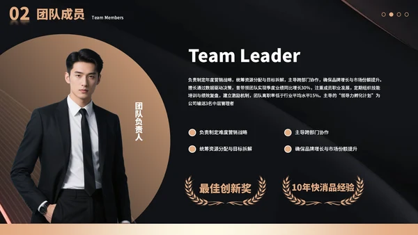 黑色简约商务风公司团队介绍通用PPT模板