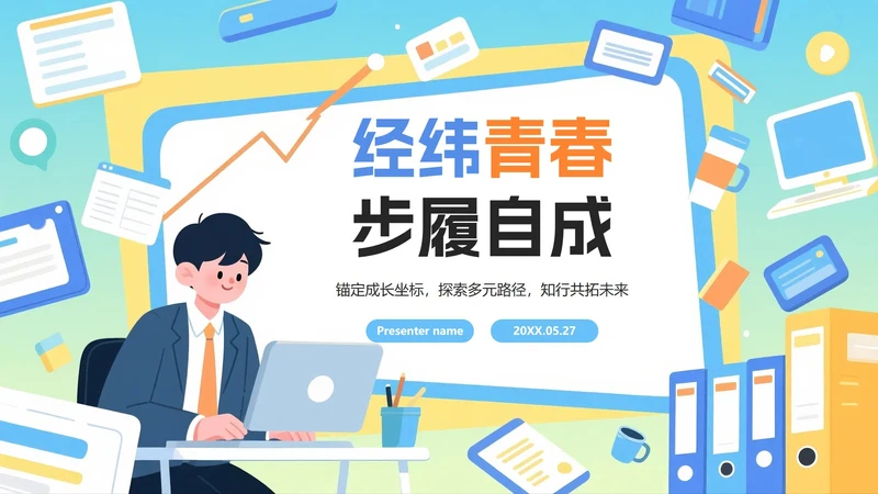 活泼渐变插画风大学生职业规划PPT模板