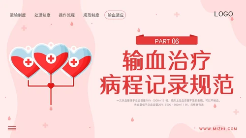 红色插画输血制度PPT模板宣传PPT动态PPT医疗护理