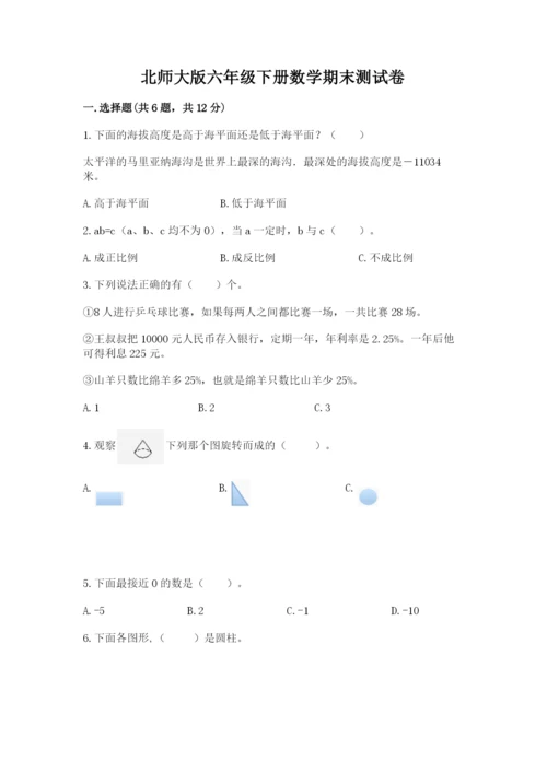 北师大版六年级下册数学期末测试卷有答案解析.docx