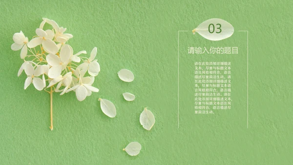 嫩绿色动态花瓣小白花通用PPT模版