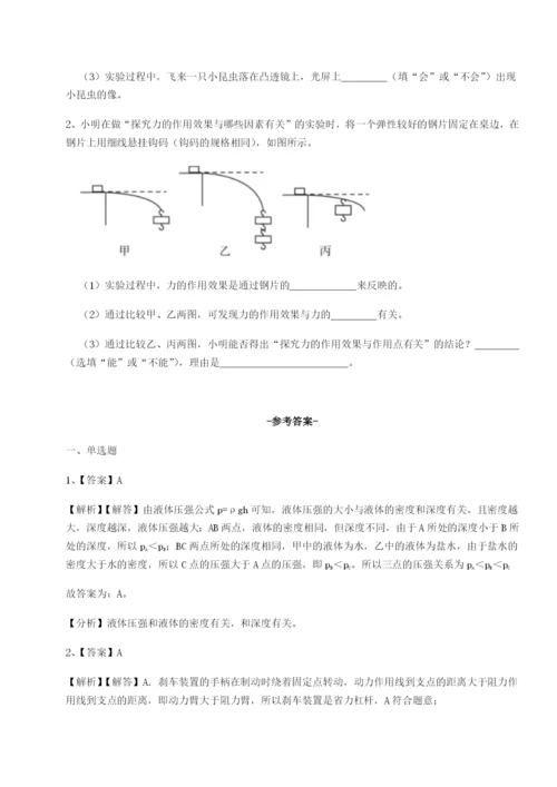 广东深圳市宝安中学物理八年级下册期末考试单元测评试题（含详细解析）.docx