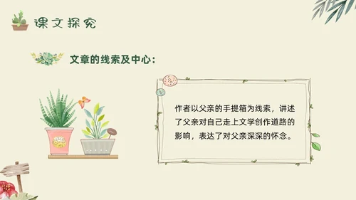 绿色手绘父亲的手提箱高二语文下册PPT模板宣传PPT说课