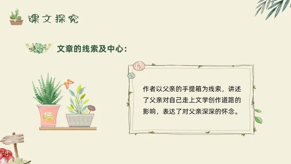 绿色手绘父亲的手提箱高二语文下册PPT模板宣传PPT说课