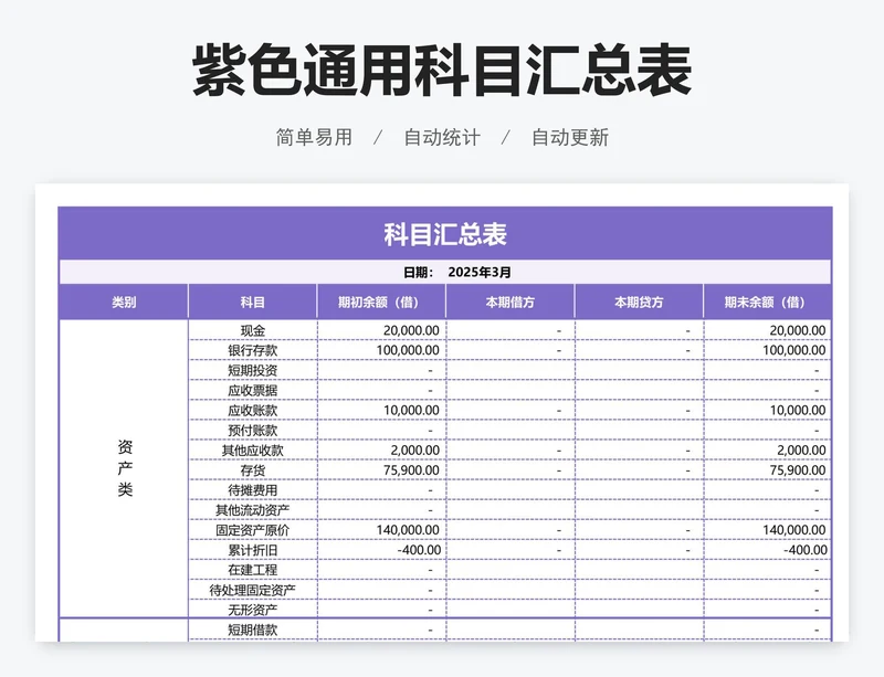 紫色通用科目汇总表