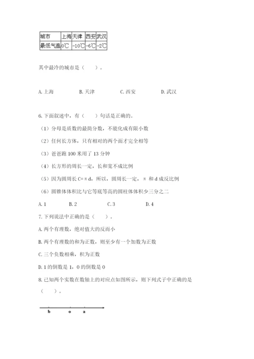 冀教版六年级下册期末真题卷精品带答案.docx