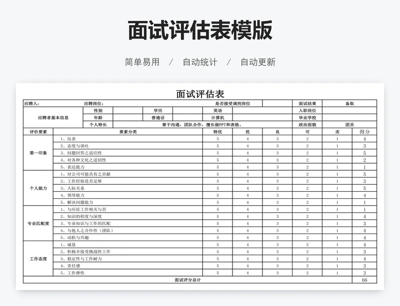 面试评估表模版