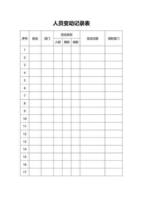 企业人员变动记录表word模板