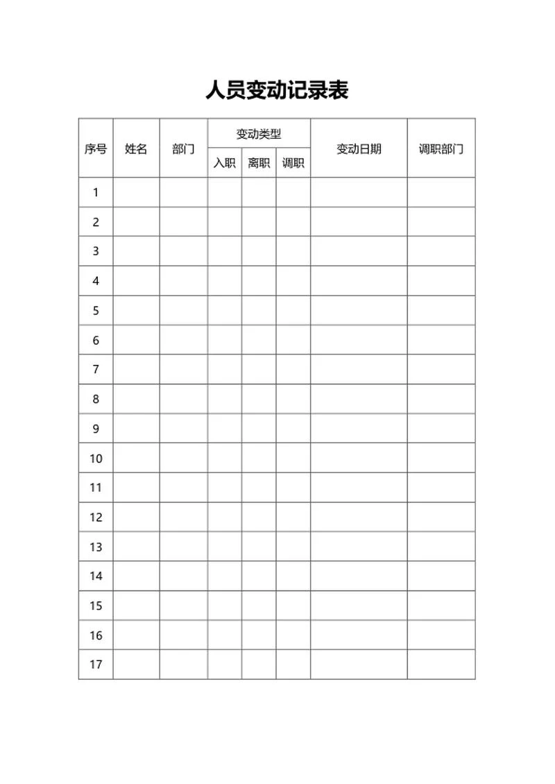 企业人员变动记录表word模板