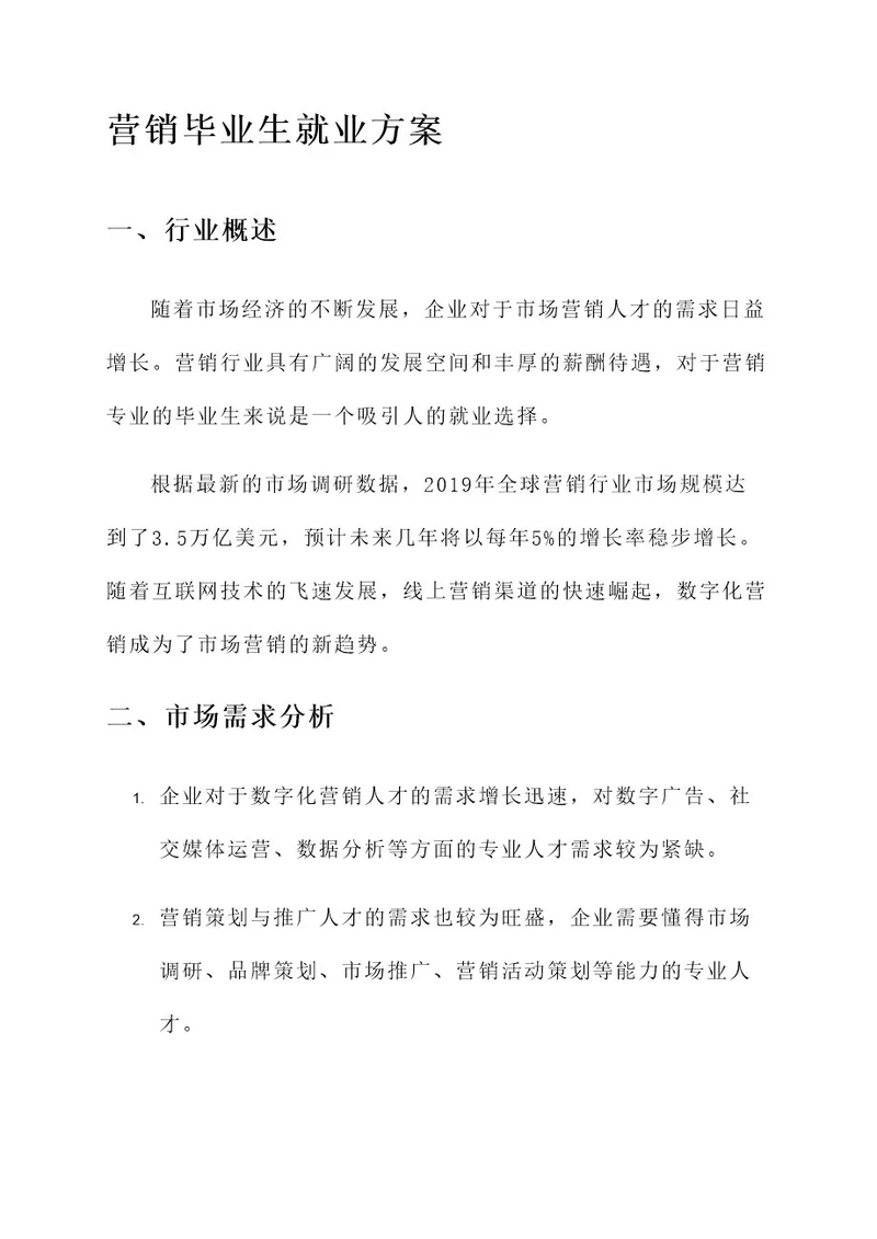 营销毕业生就业方案