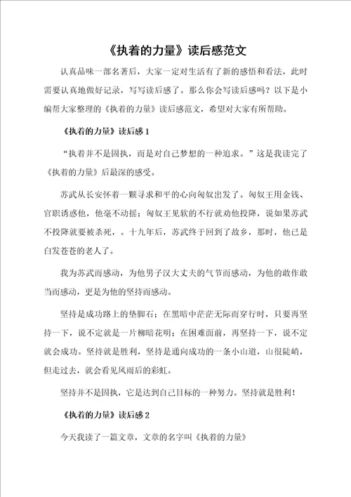 执着的力量读后感范文