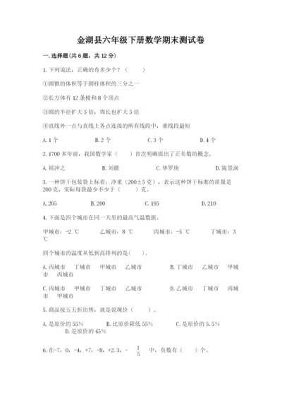 金湖县六年级下册数学期末测试卷（word）.docx