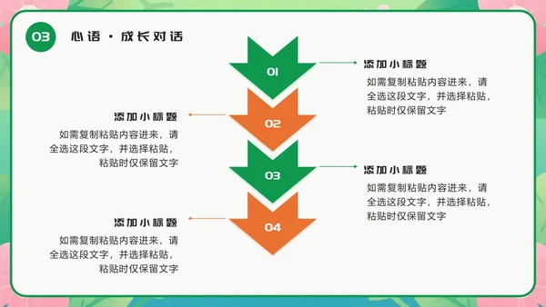 橙绿色卡通小清新花团锦簇期末班会PPT模板