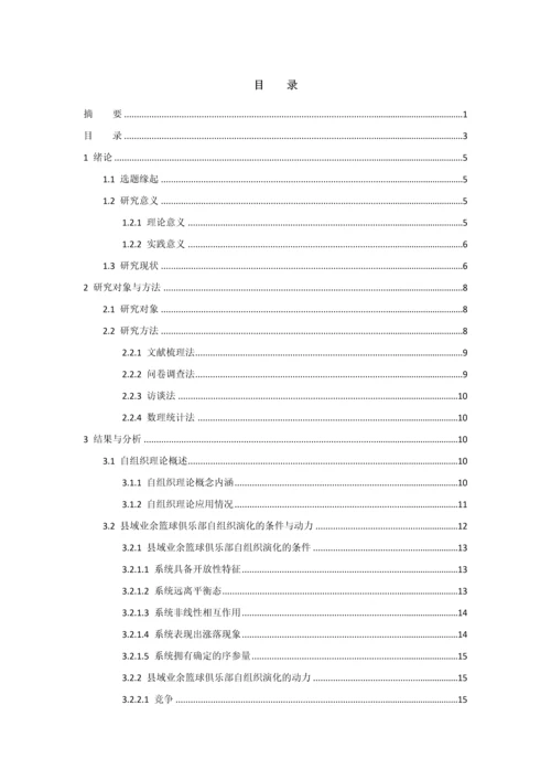 自组织理论视角县域业余篮球俱乐部发展路径研究-以湖南省为例毕业论文.docx