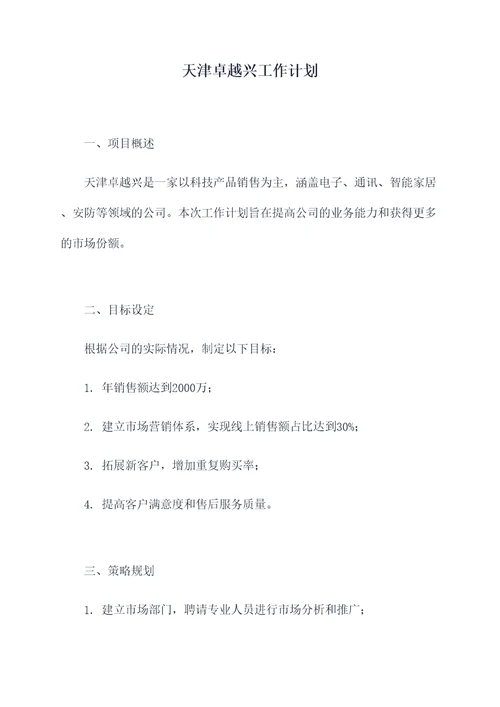天津卓越兴工作计划