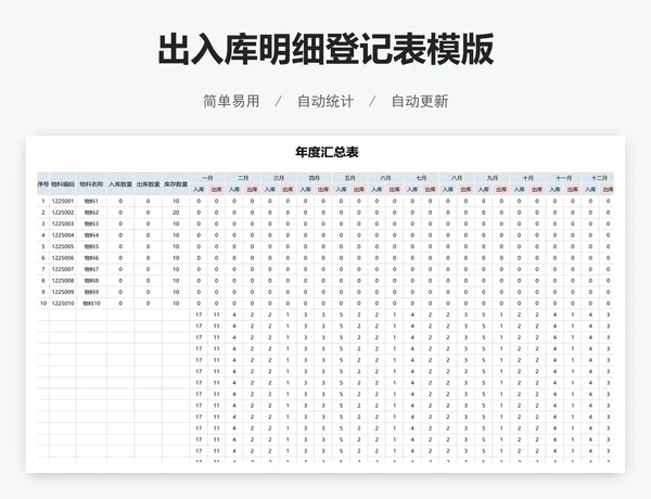 出入库明细登记表模版