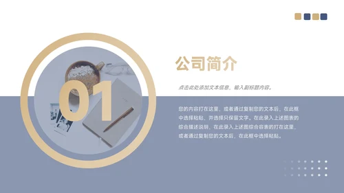 蓝金高级前沿企业介绍手册PPT模板