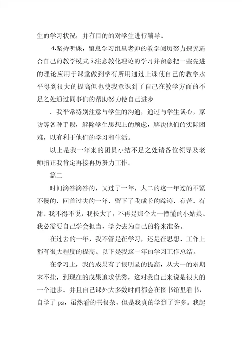 团员个人的工作总结例文参照