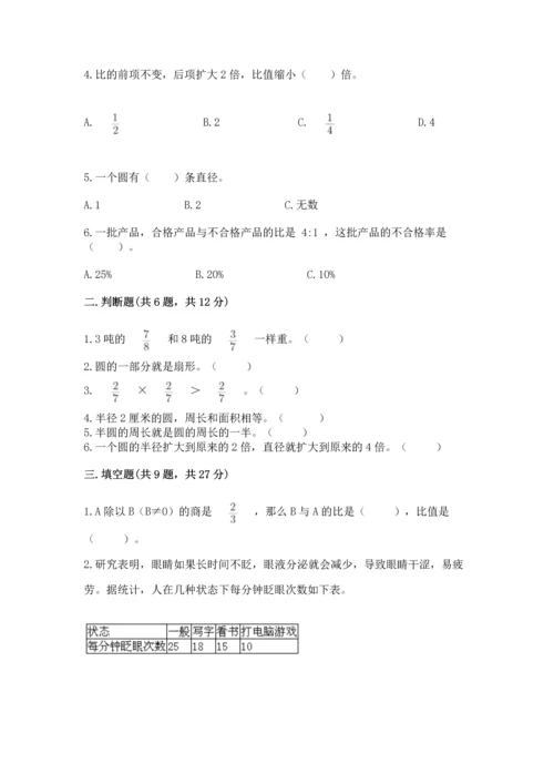 小学六年级上册数学期末测试卷带答案（考试直接用）.docx