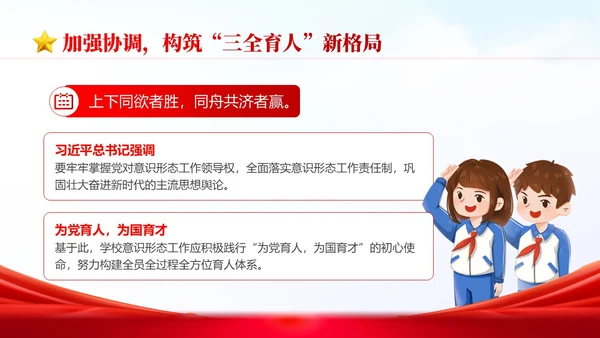 红色简约国潮党政风大思政格局学校意识形态党课学习PPT
