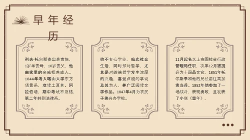 棕色复古列夫托尔斯泰名人介绍PPT模板宣传PPT动态PPT人物介绍