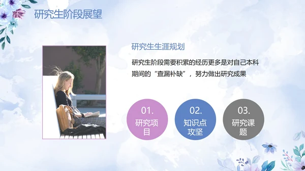 紫色清新水彩花卉考研复试自我介绍PPT模板