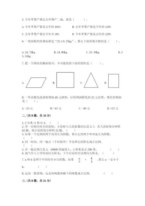 人教版数学六年级下册试题期末模拟检测卷含答案【基础题】.docx