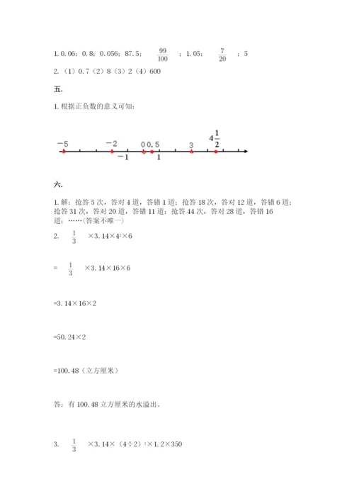 人教版六年级数学下学期期末测试题精品（模拟题）.docx