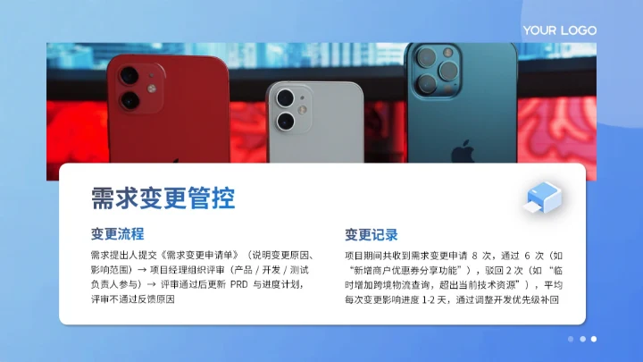 蓝色扁平风项目总结PPT模板