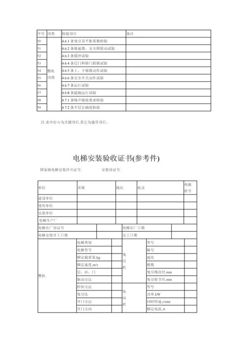 电梯验收统一标准及检查表.docx