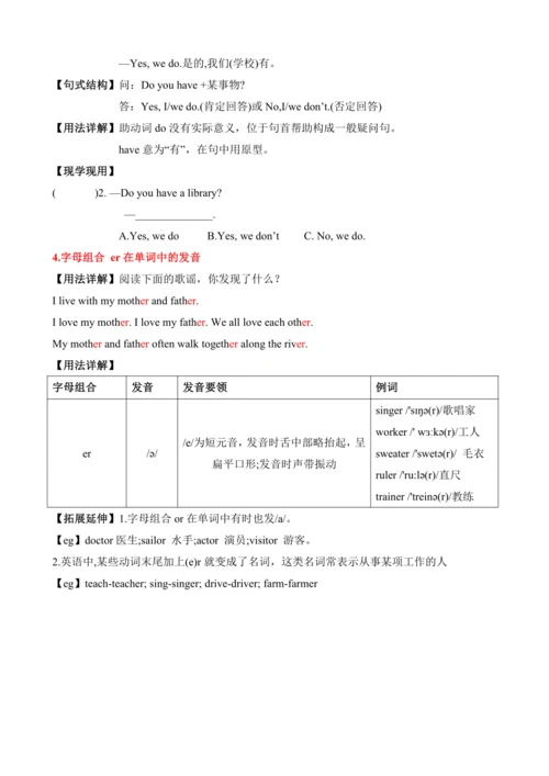 Unit 1 My school  (知识清单)-四年级英语下册同步高效课堂系列（人教PEP版）