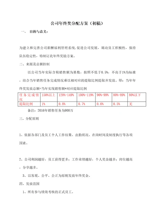 公司年终奖分配方案