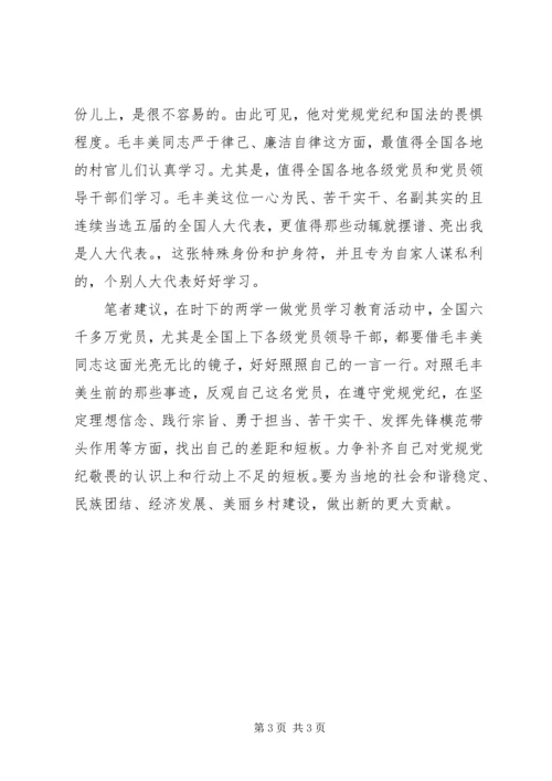 毛丰美精神学习体会：严于律己、廉洁自律.docx